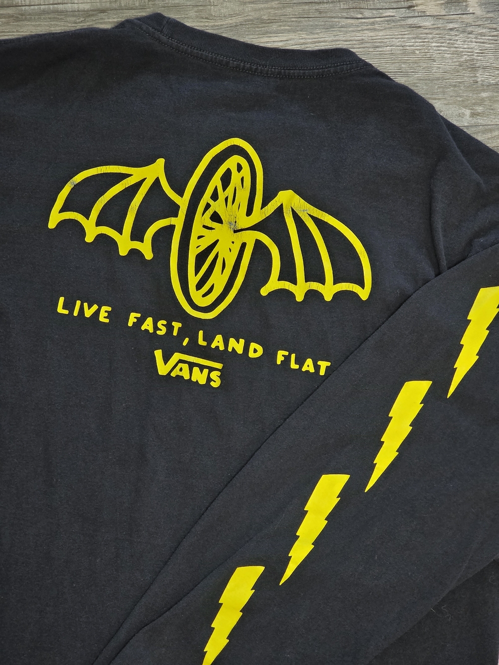 Vans x Larry Edger "Live Fast, Land Flat" BMX Longsleeve Graphic Tee Shirt Sz Lg